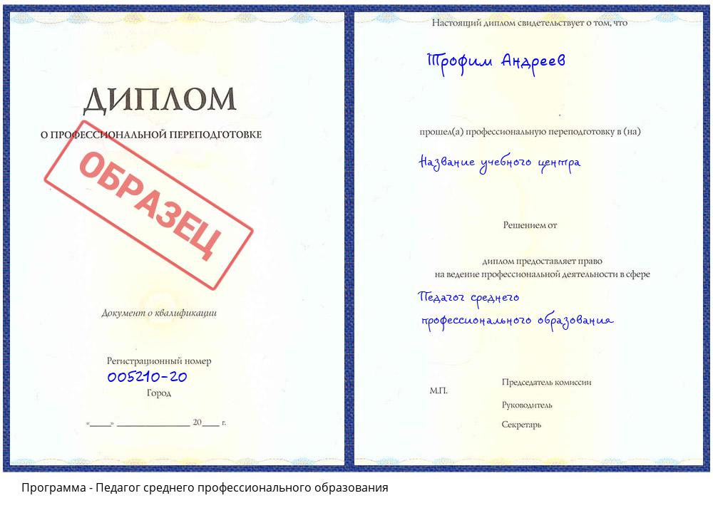Педагог среднего профессионального образования Котельники