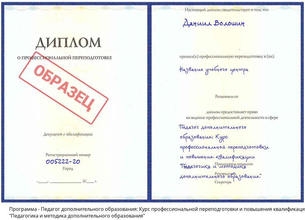 Педагог дополнительного образования: Курс профессиональной переподготовки и повышения квалификации "Педагогика и методика дополнительного образования" Котельники
