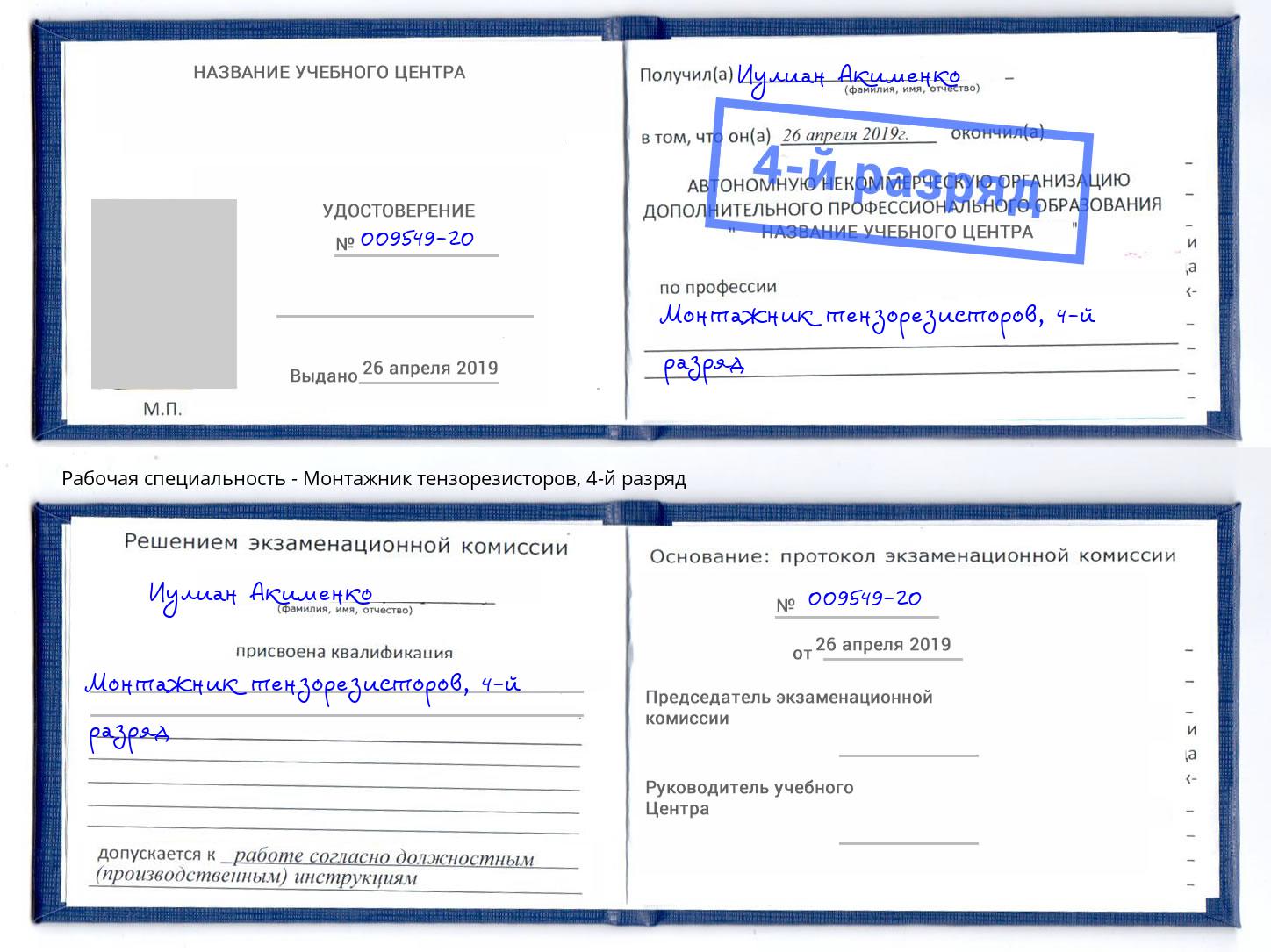 корочка 4-й разряд Монтажник тензорезисторов Котельники