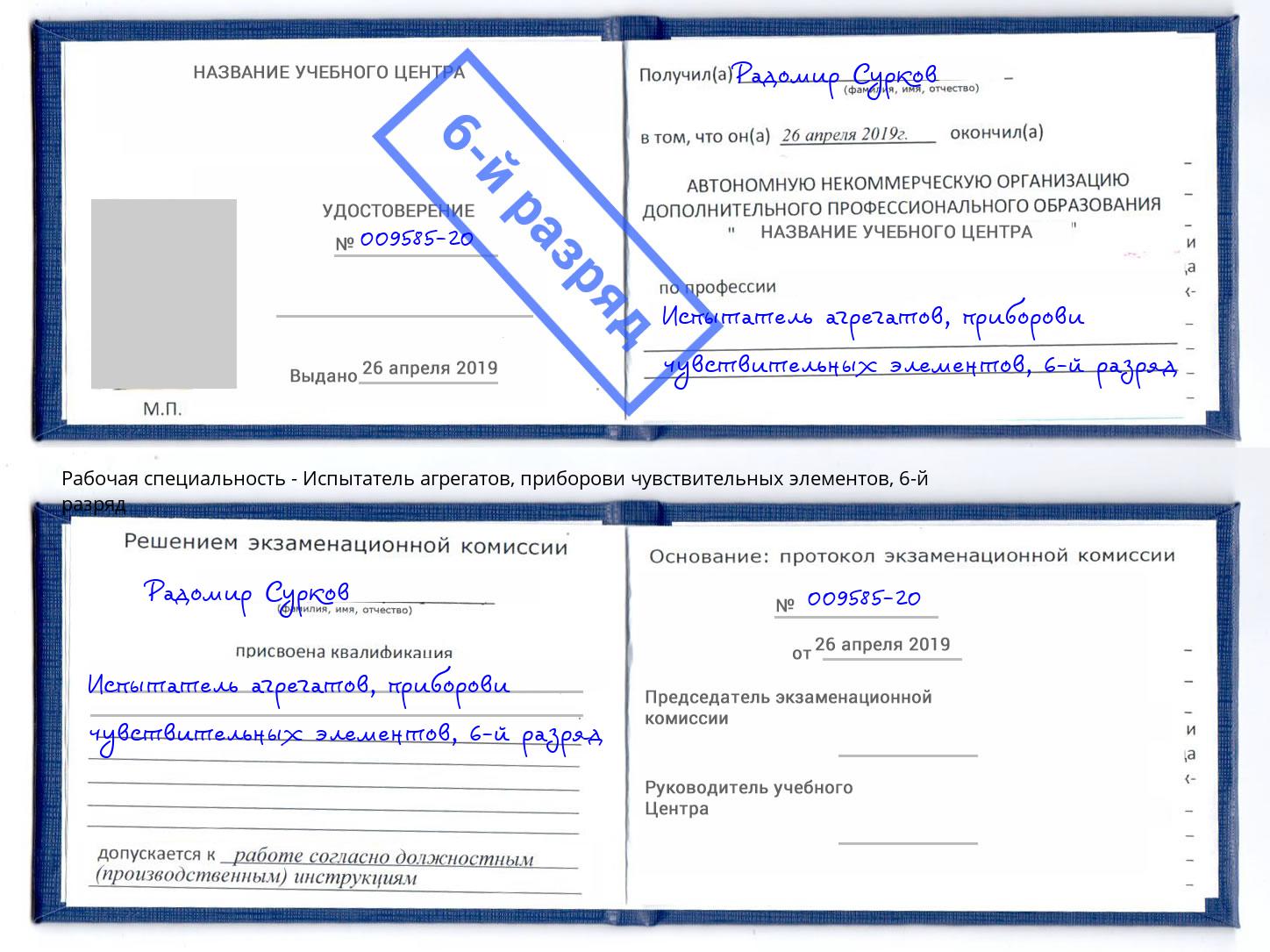корочка 6-й разряд Испытатель агрегатов, приборови чувствительных элементов Котельники