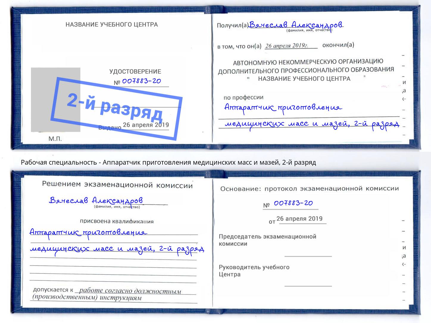 корочка 2-й разряд Аппаратчик приготовления медицинских масс и мазей Котельники