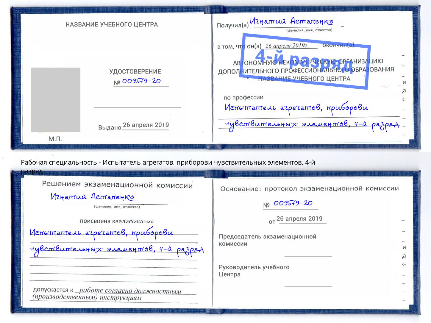 корочка 4-й разряд Испытатель агрегатов, приборови чувствительных элементов Котельники