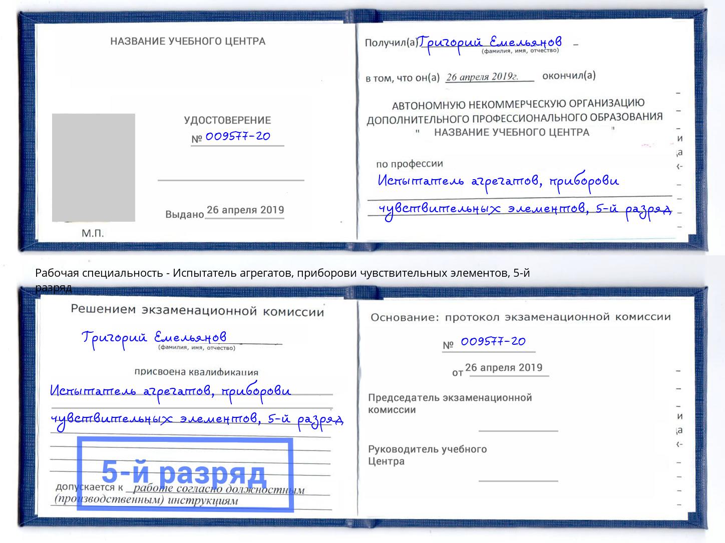 корочка 5-й разряд Испытатель агрегатов, приборови чувствительных элементов Котельники