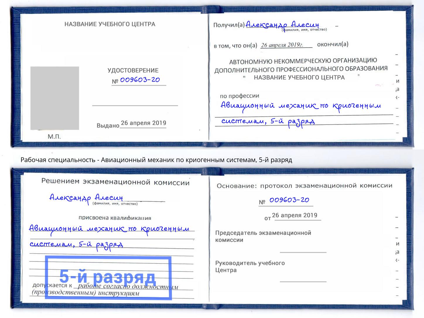 корочка 5-й разряд Авиационный механик по криогенным системам Котельники