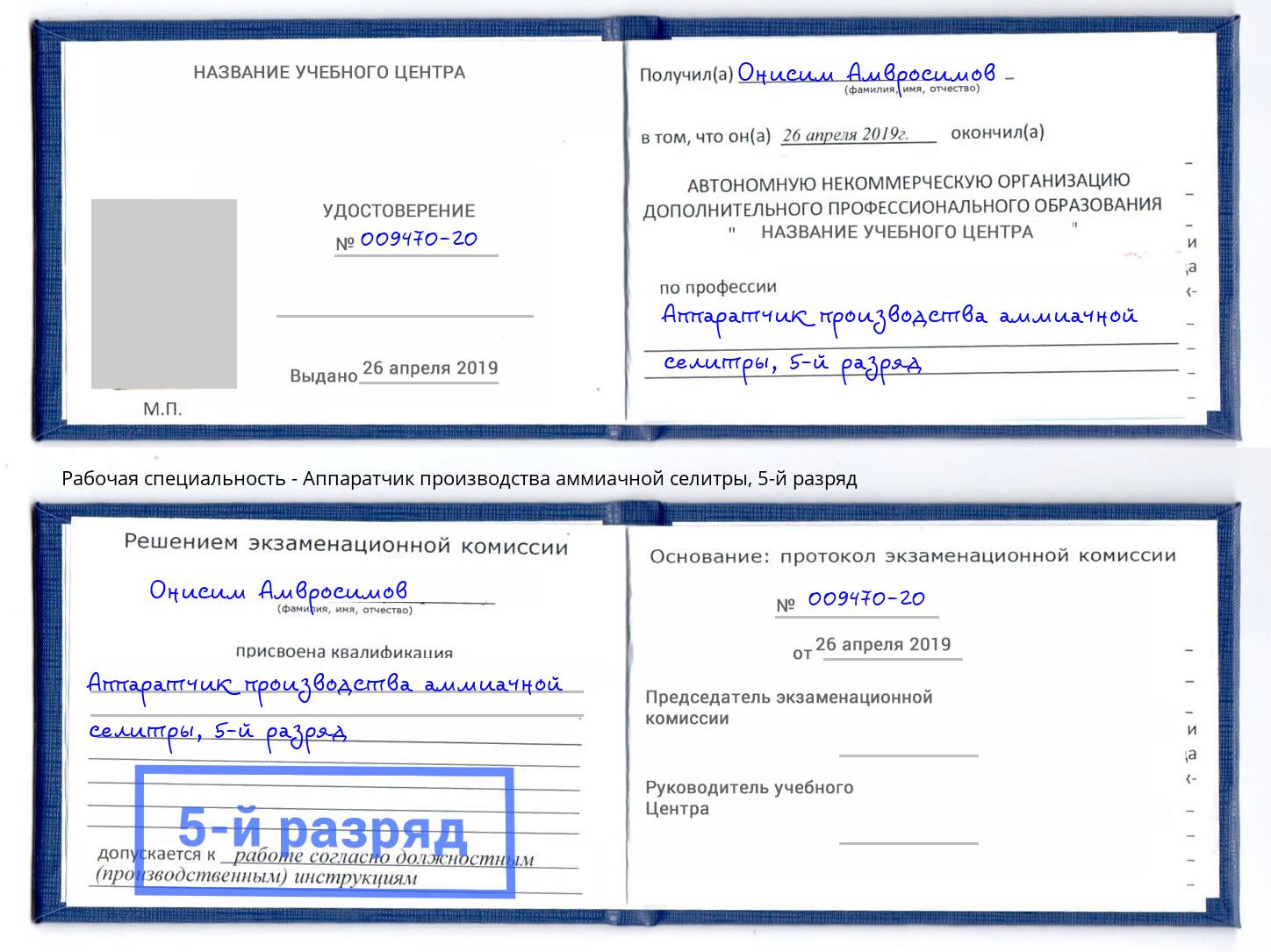 корочка 5-й разряд Аппаратчик производства аммиачной селитры Котельники