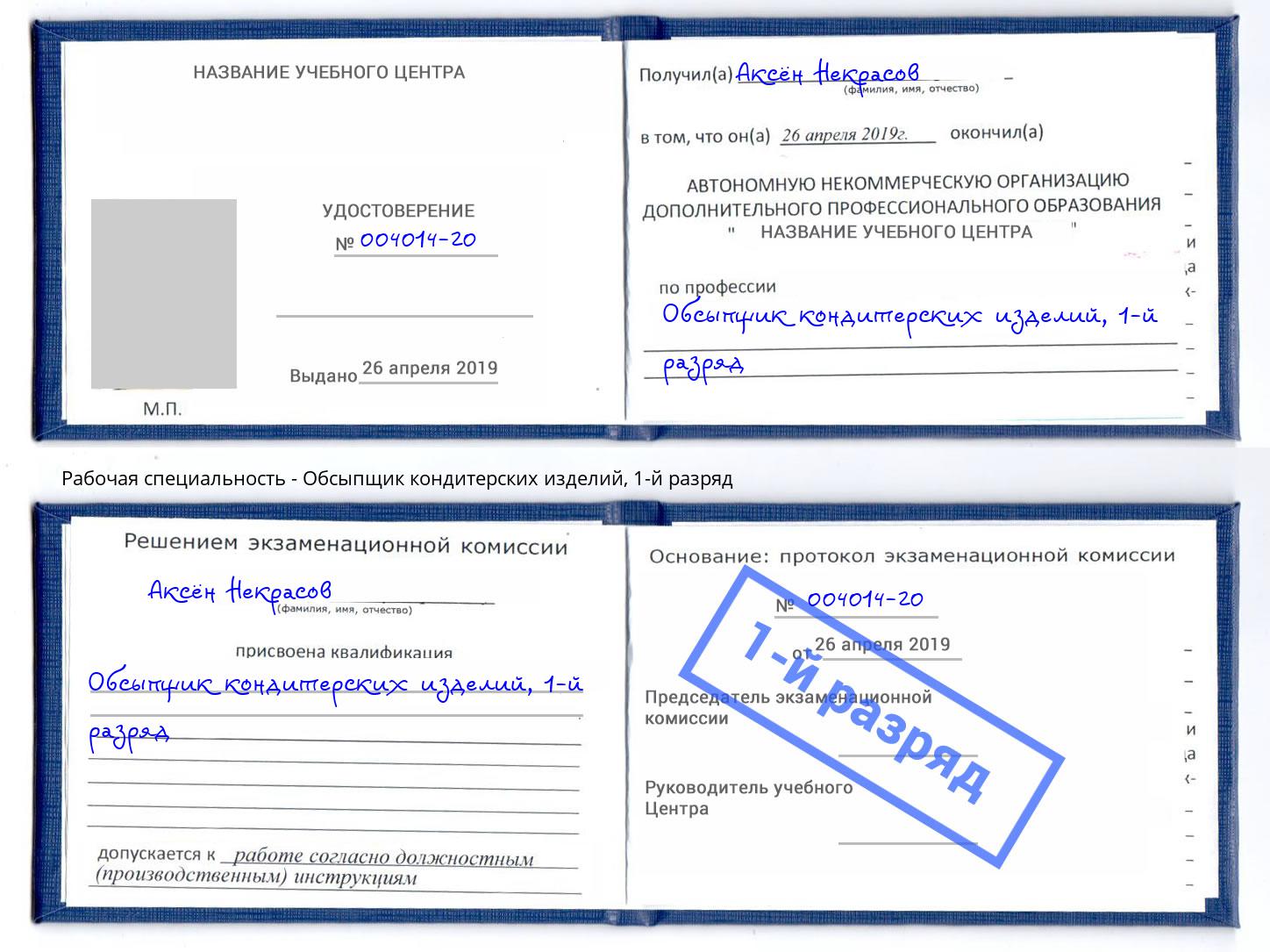 корочка 1-й разряд Обсыпщик кондитерских изделий Котельники