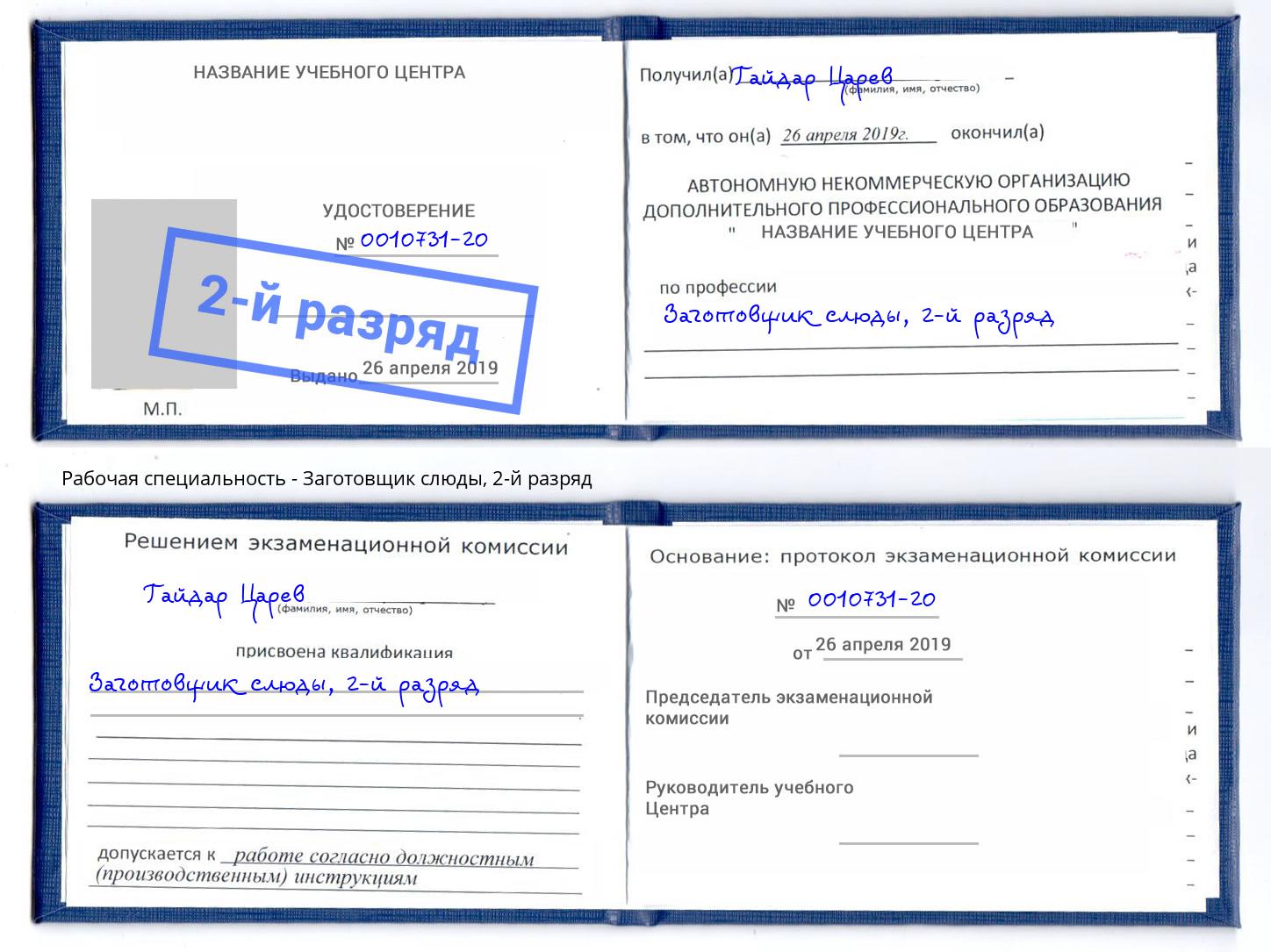 корочка 2-й разряд Заготовщик слюды Котельники