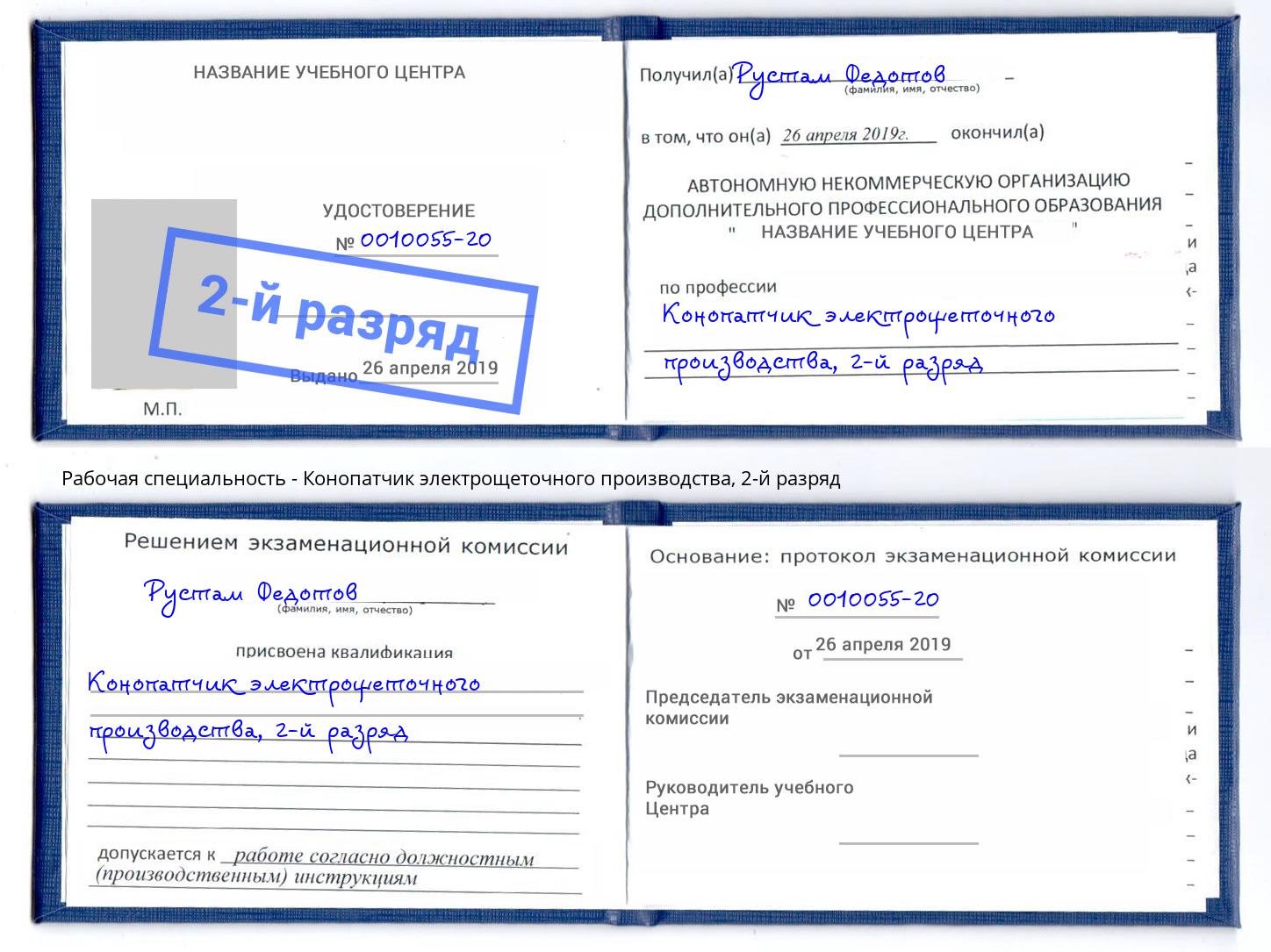 корочка 2-й разряд Конопатчик электрощеточного производства Котельники