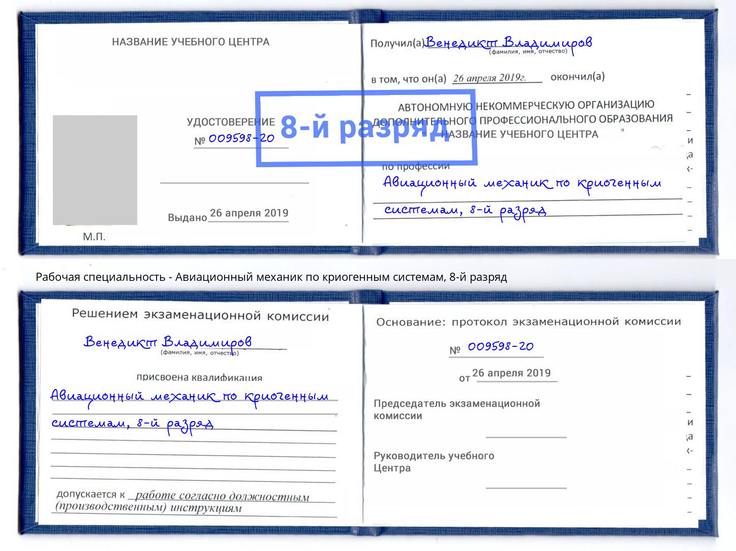 корочка 8-й разряд Авиационный механик по криогенным системам Котельники