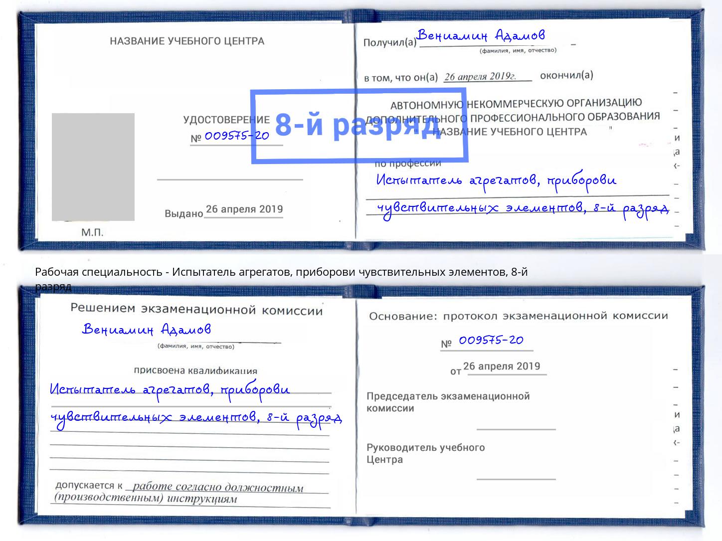 корочка 8-й разряд Испытатель агрегатов, приборови чувствительных элементов Котельники
