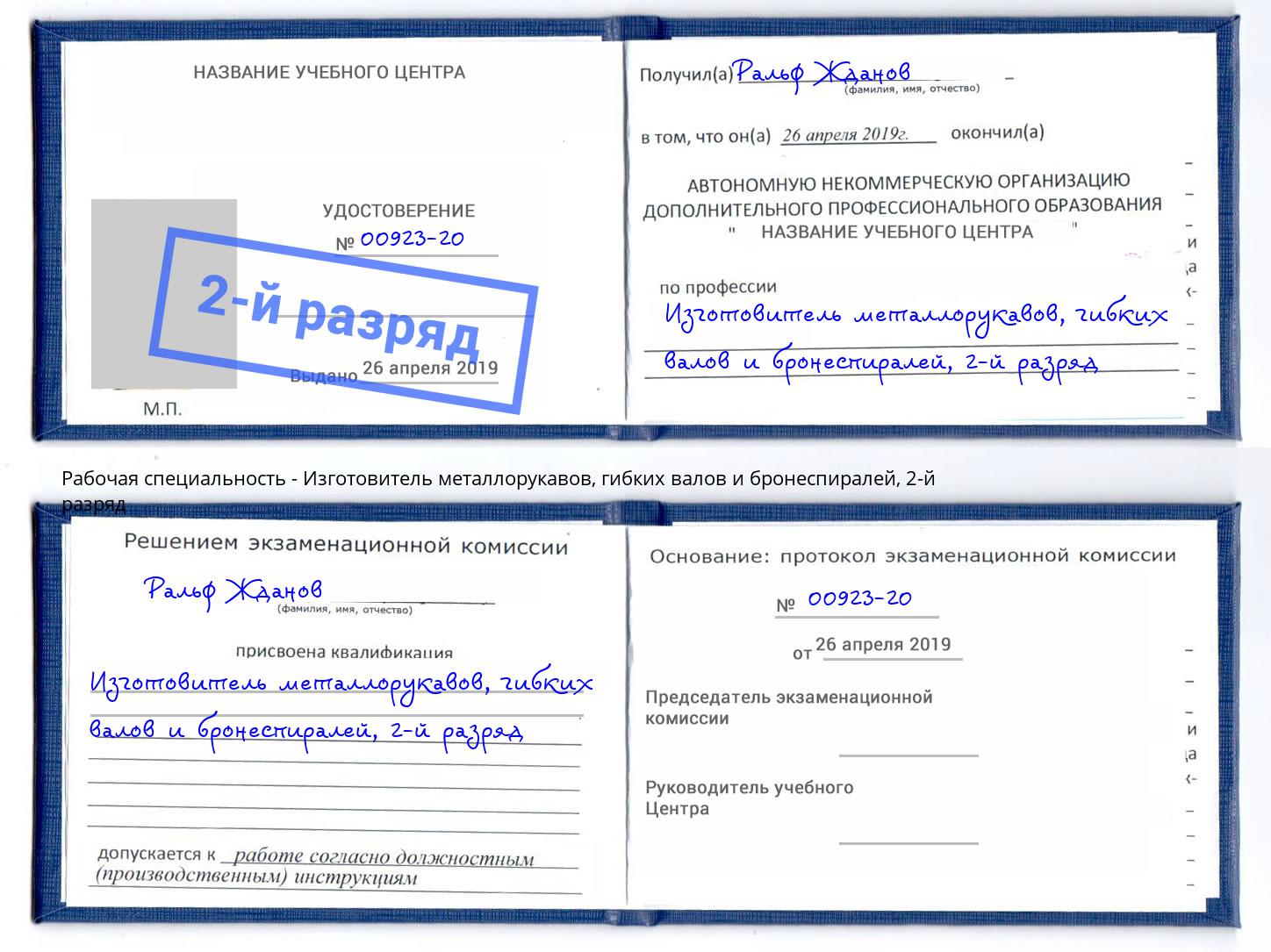 корочка 2-й разряд Изготовитель металлорукавов, гибких валов и бронеспиралей Котельники